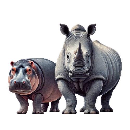 Rhino and Hippo Pixel Art