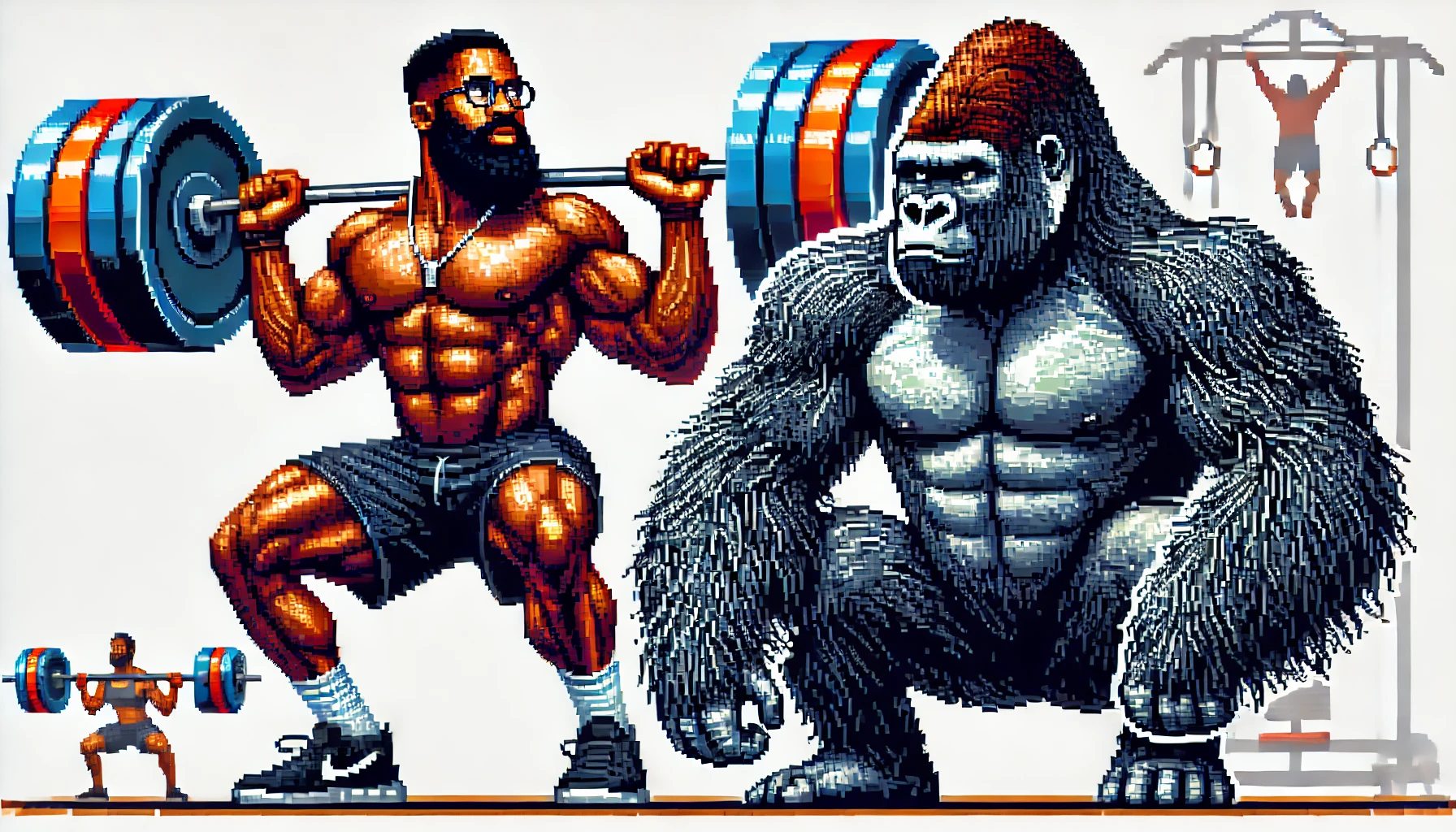 Pixel Art Lifting Weights with Gorilla